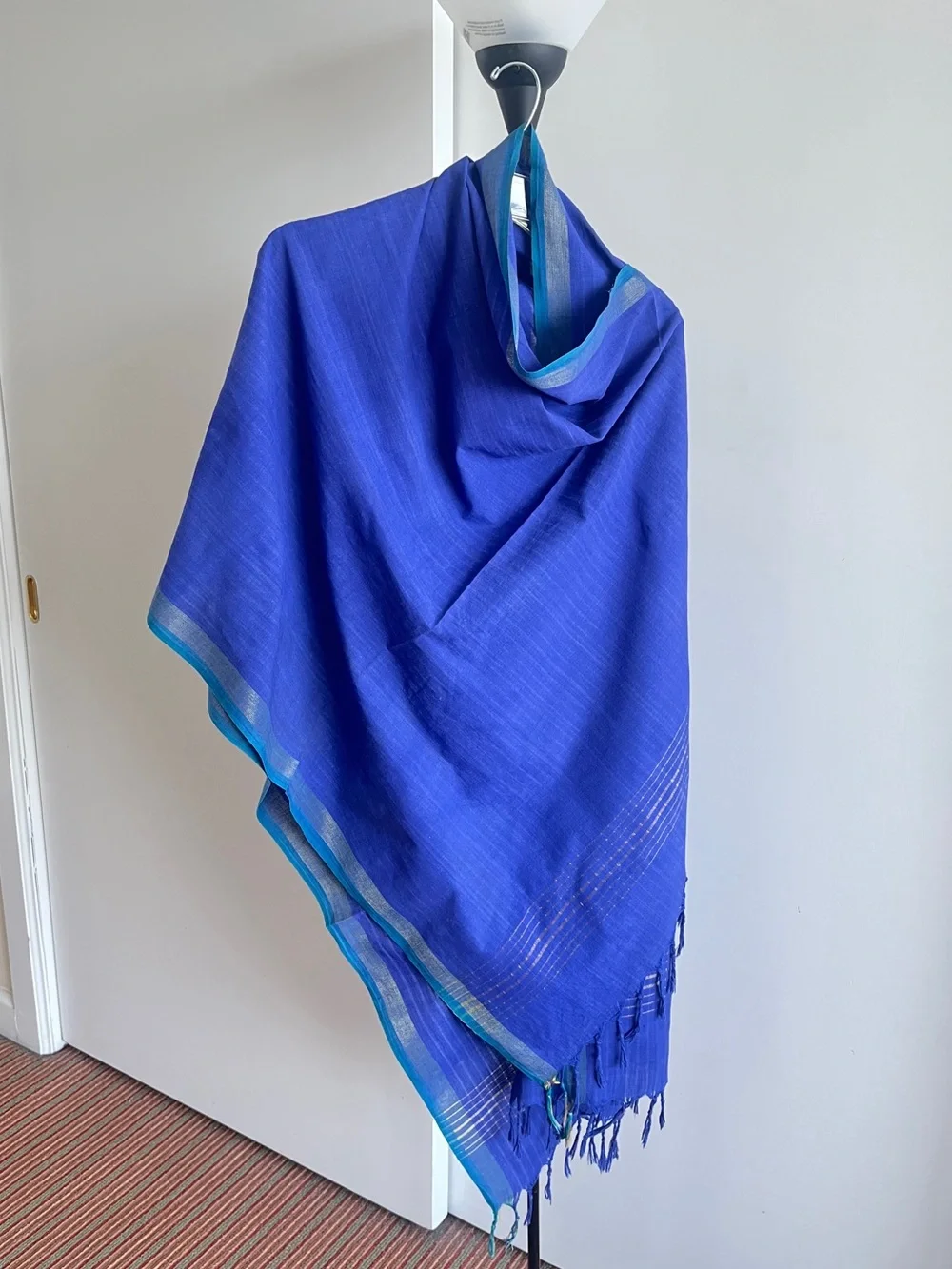 Fabindia style 100% Cotton Dupatta scarf wrap Purple Teal Green Border Gold Zari